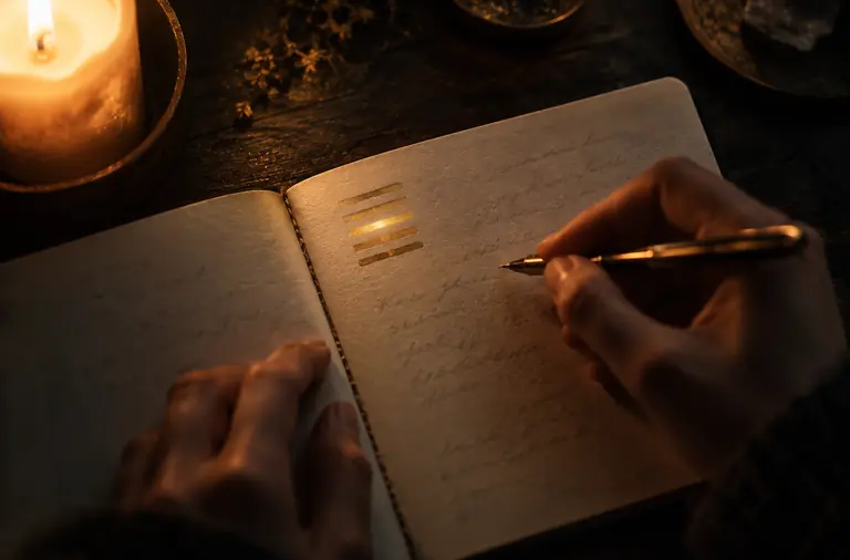 Caderno com hexagrama e a linha 3 em destaque