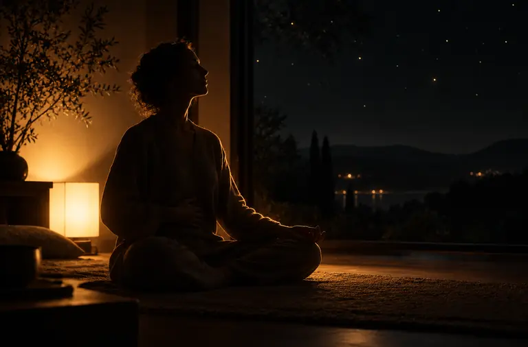 Pessoa a meditar junto a uma janela na Lua Nova de outubro
