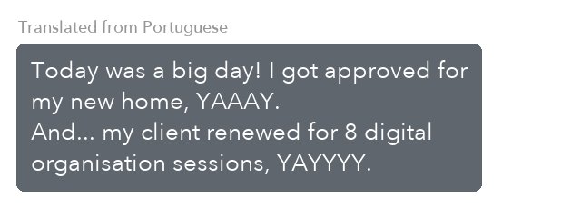 Message from a Coaching Program client, translated from Portuguese