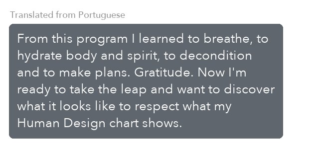 Message from a Coaching Program client, translated from Portuguese