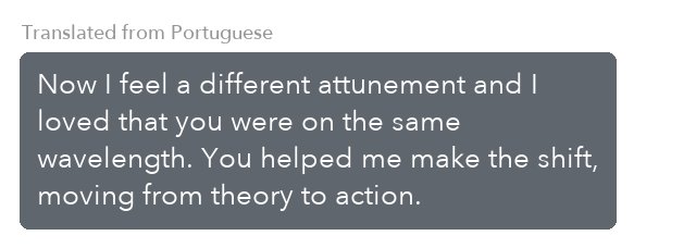 Message from a Coaching Program client, translated from Portuguese