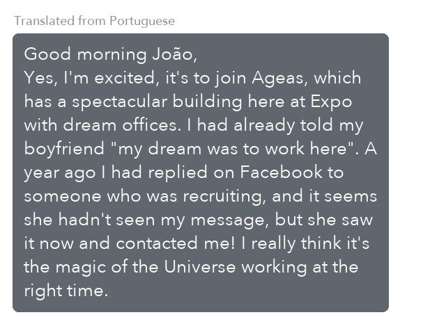 Message from a Coaching Program client, translated from Portuguese
