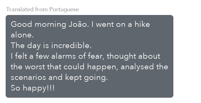 Message from a Coaching Program client, translated from Portuguese