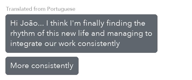 Message from a Coaching Program client, translated from Portuguese