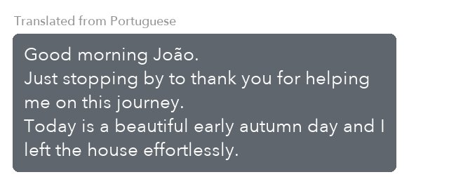 Message from a Coaching Program client, translated from Portuguese