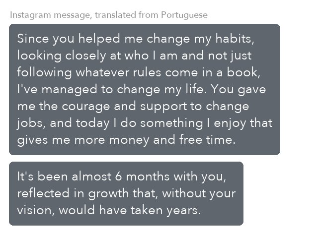 Message from a Coaching Program client, translated from Portuguese