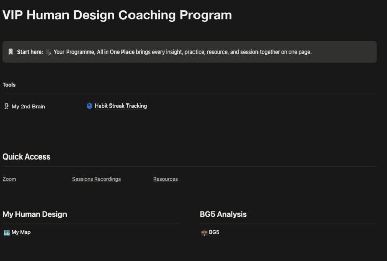 Client Notion workspace for the Human Design Coaching Program